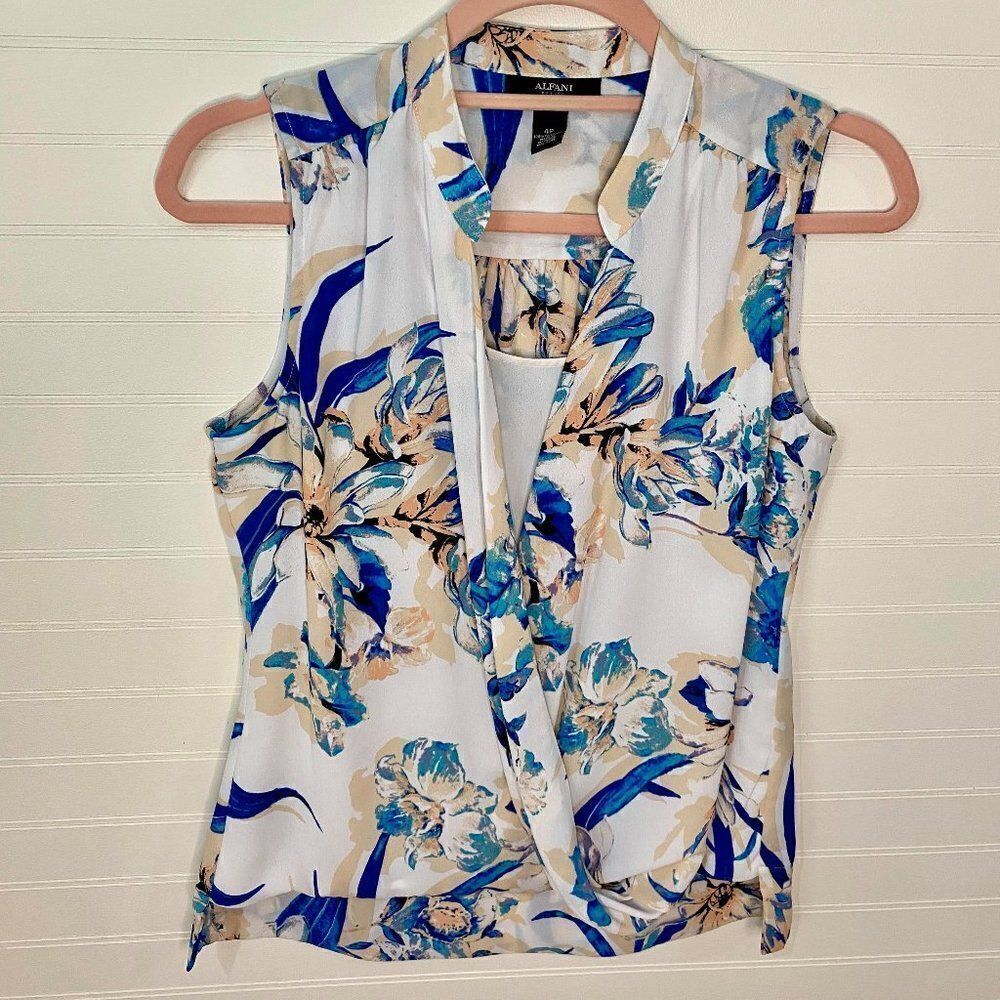 Alfani Petite Blue Floral Print Blouse